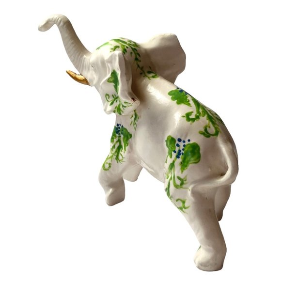 Handcrafted PORCELAIN White TRUNK UP Elephant Gold &Floral Figurine-Japan/SIGNED - Picture 6 of 14